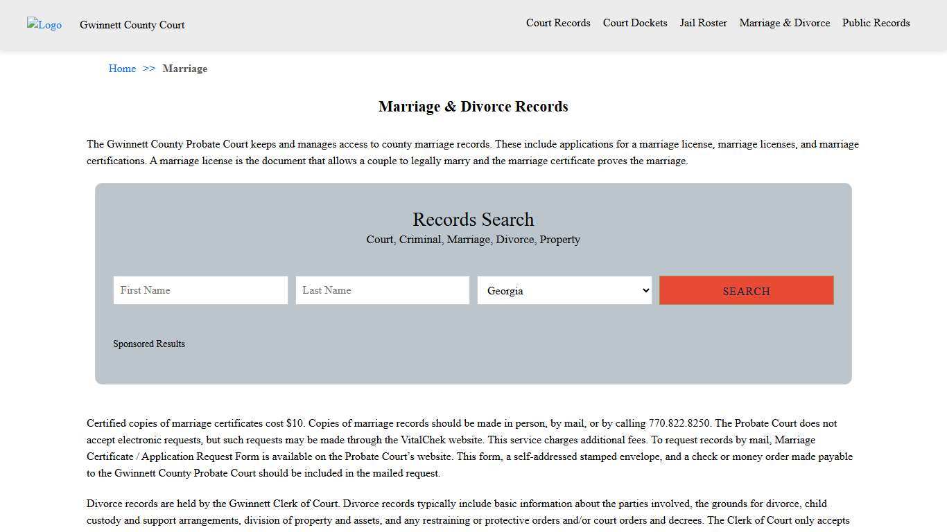 Marriage & Divorce Records Gwinnett County Court